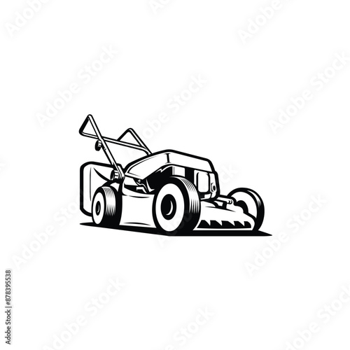 Lawn mower vector. Monochrome silhoette isolated in white background