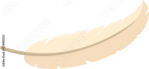 Single beige feather is laying on a white background