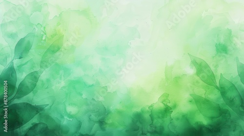 An abstract watercolor artwork showcasing various green hues with ethereal leaf shapes incorporated, creating a tranquil and natural composition.