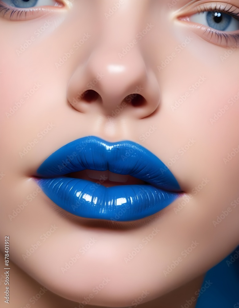 Fototapeta premium Closeup view of girl glossy blue lips
