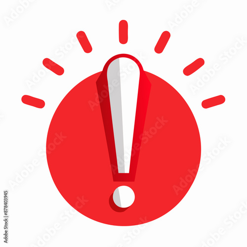 Attention-grabbing red exclamation mark symbolizing crucial information, problem resolution, warning, or punctuation in business concept