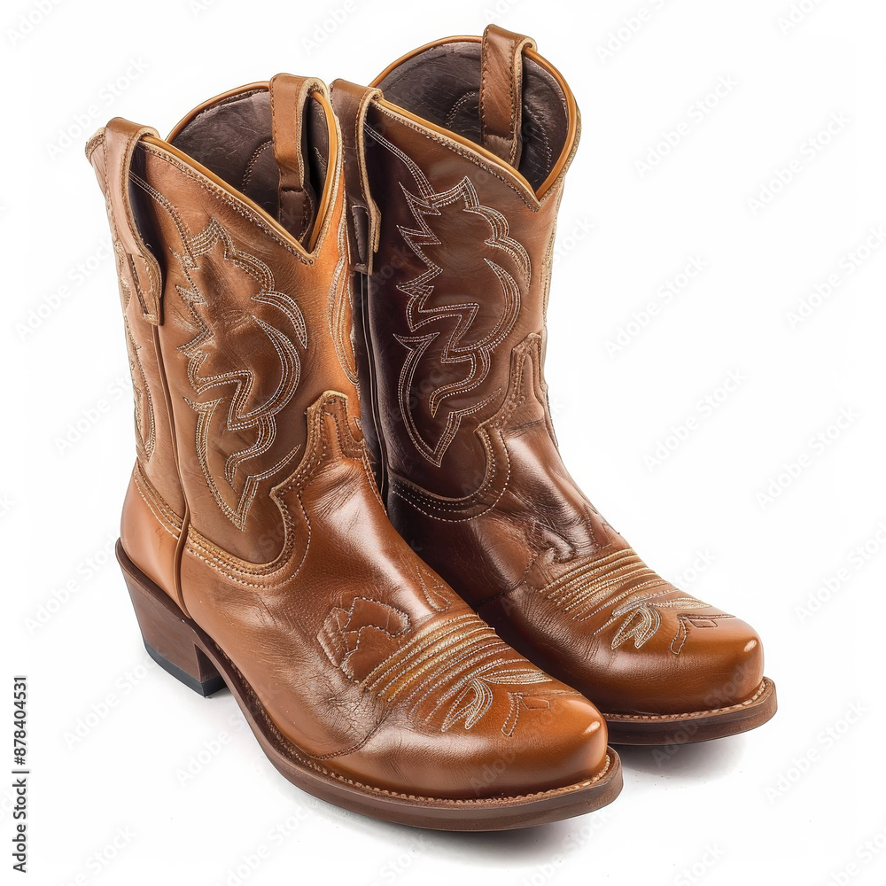 Stylish kids' cowboy boots in brown leather, isolated on white background Stylish kids' cowboy boots in brown leather, isolated on white background