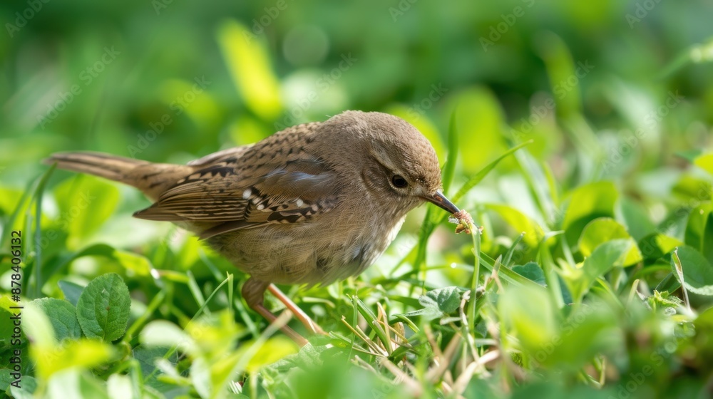 Serene Bird Searching for Food in Lush Green Grass Serene Bird Searching for Food in Lush Green Grass