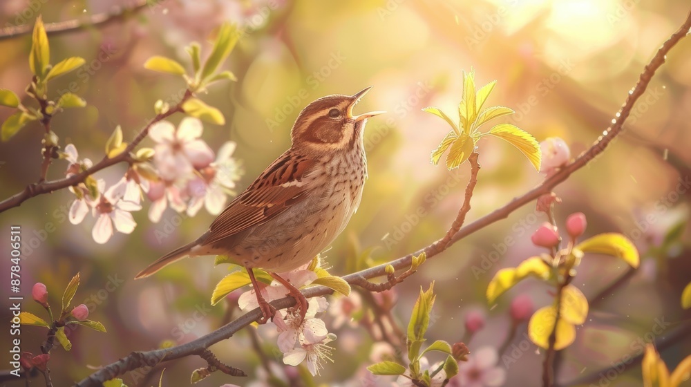 Melodious Morning: Bird Singing in Spring Sunshine Melodious Morning: Bird Singing in Spring Sunshine