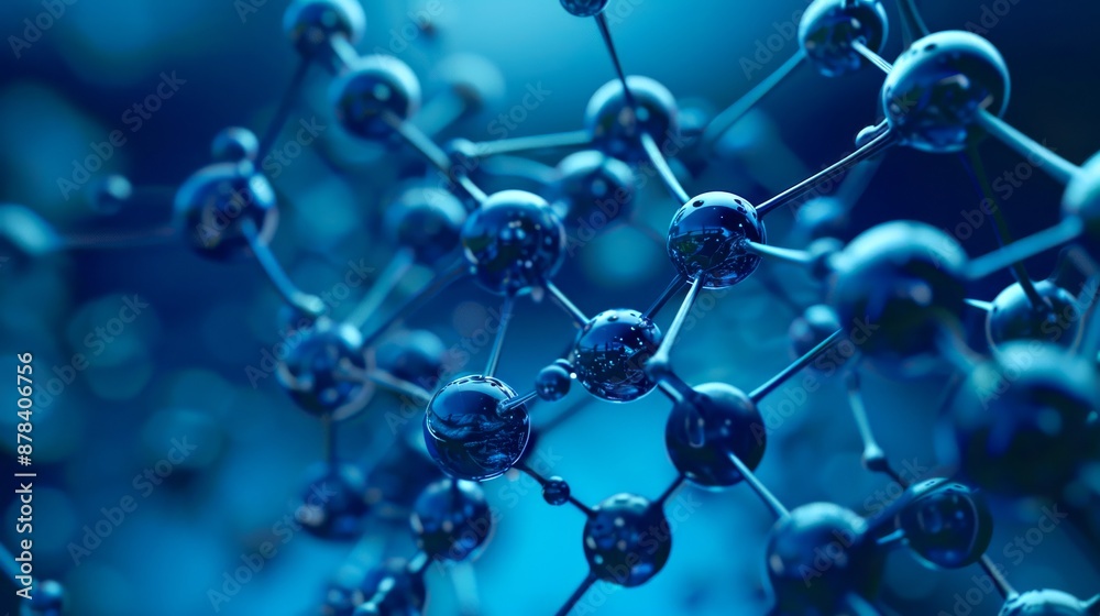 A detailed view of a molecular structure against a blue backdrop A detailed view of a molecular structure against a blue backdrop