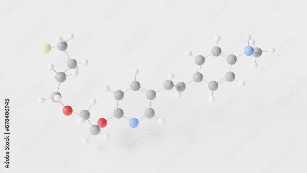 florbetapir (18f) molecule 3d, molecular structure, ball and stick model, structural chemical formula radiopharmaceutical compound florbetapir (18f) molecule 3d, molecular structure, ball and stick model, structural chemical formula radiopharmaceutical compound