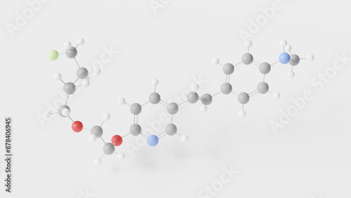 florbetapir (18f) molecule 3d, molecular structure, ball and stick model, structural chemical formula radiopharmaceutical compound photo