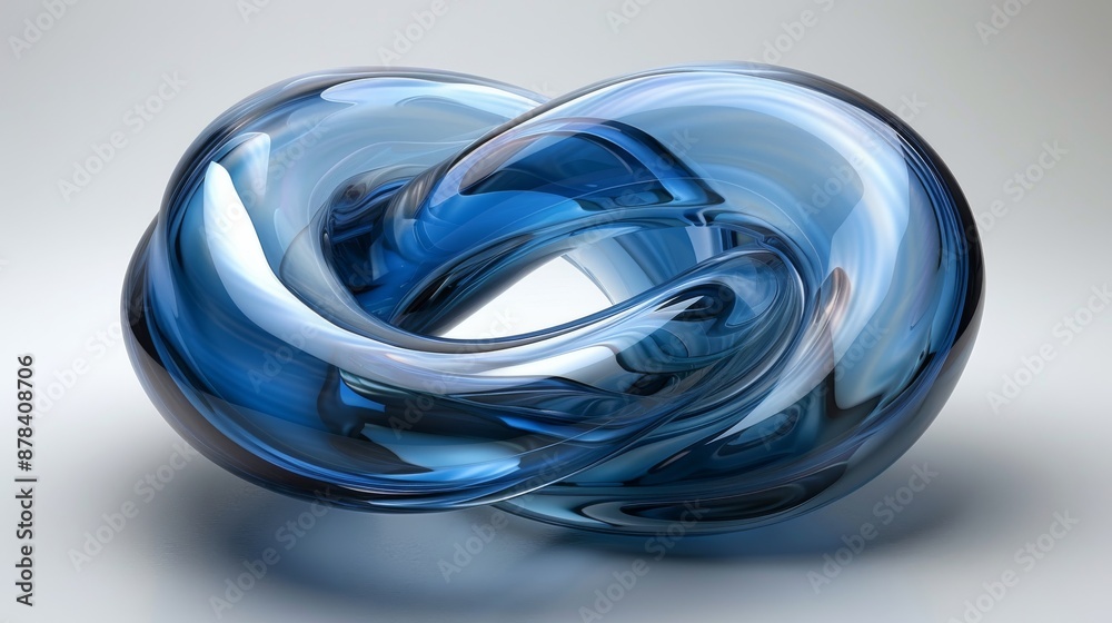 Blue glass shape forming an abstract knot on a light grey background, symbolising interconnection, globalization and the power of unity
