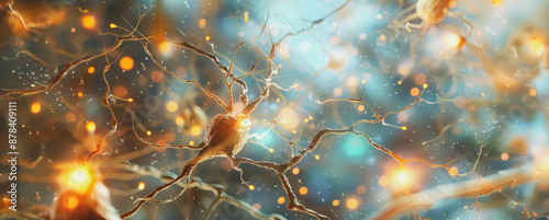 Detailed illustration of a neuron with a glowing soma and axon