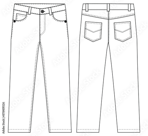Men's Denim Long Pant fashion flat sketch Fashion pant jeans Illustration template.	
