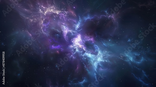 cosmic nebula swirling with vibrant blues and purples distant stars and galaxies create a mesmerizing deep space scene