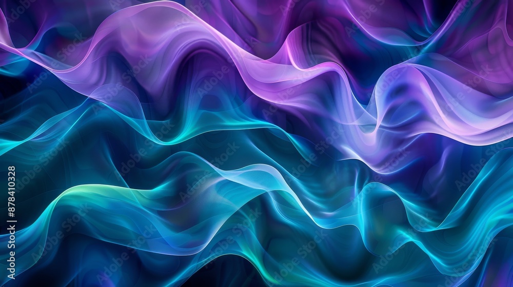 Fototapeta premium Flowing blue and purple energy waves create a mesmerizing abstract background, evoking a modern, futuristic, and magical feel