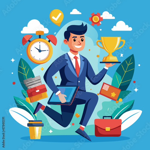Procrastination conquered: Determined businessman takes decisive action, prioritizing timely task completion and boosting productivity