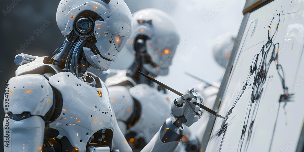 Fototapeta premium artist robot painting drawing picture represent generative ai