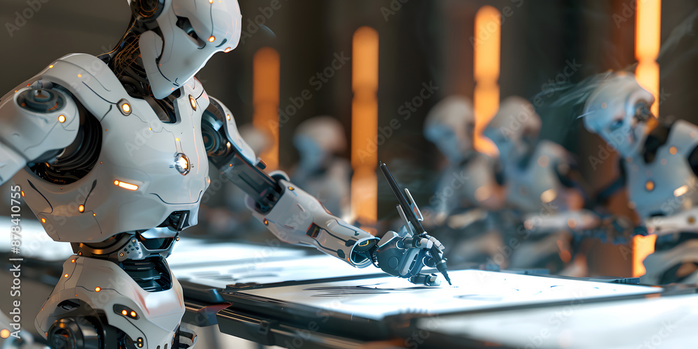 Fototapeta premium artist robot painting drawing picture represent generative ai