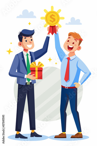 Rewarding Excellence: Boss Hands Bonus Cash with Ribbon to High-Performing Employee, Recognizing Exceptional Work