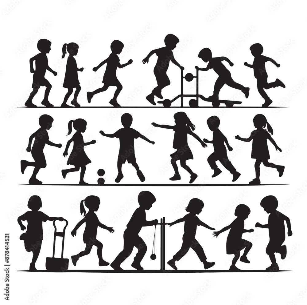 Little kids running silhouettes vector illustration Little kids running silhouettes vector illustration
