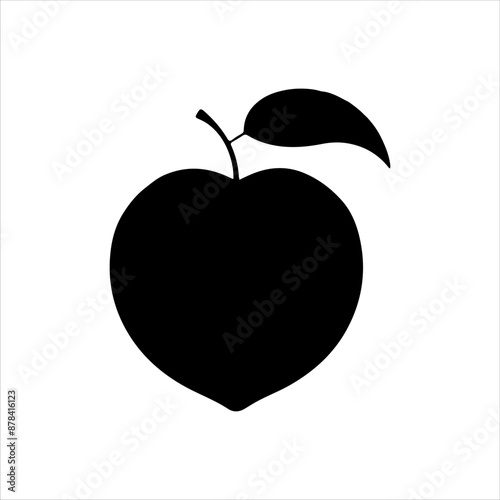 Peach with leaf silhouette on white background. Peach icon sign vector illustration design.