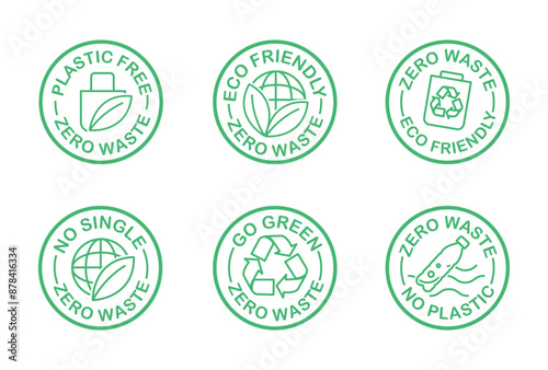 Set of stamps zero waste with quotes for save planet