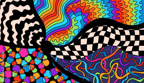 Zentangle psychedelic groovy coloring page for adult.