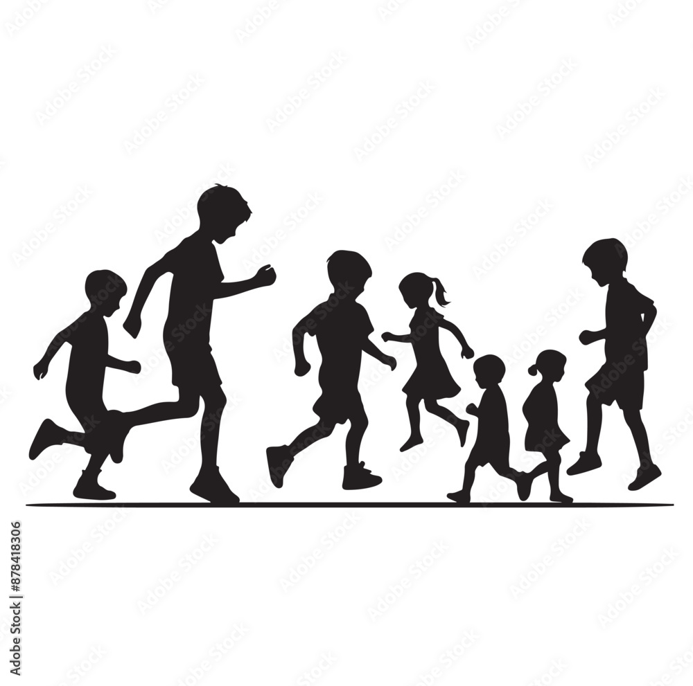 Little kids running silhouettes vector illustration Little kids running silhouettes vector illustration
