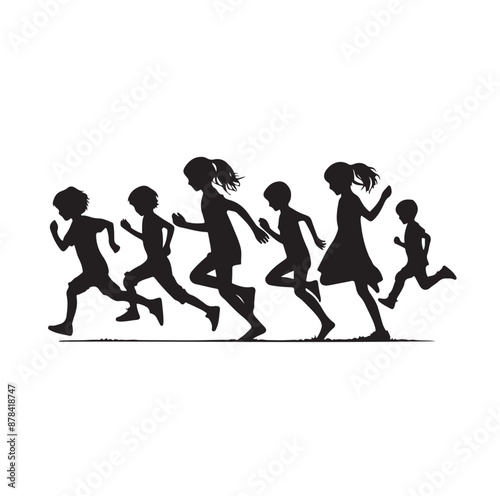 Little kids running silhouettes vector illustration