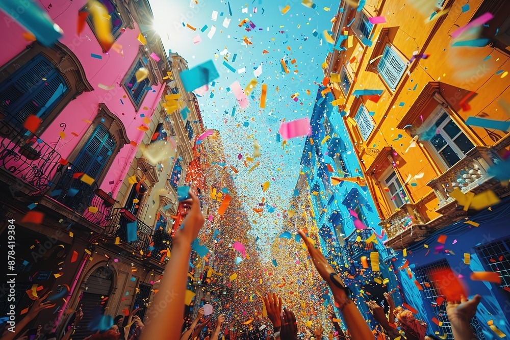 background of confetti in the air celebration in the city background of confetti in the air celebration in the city