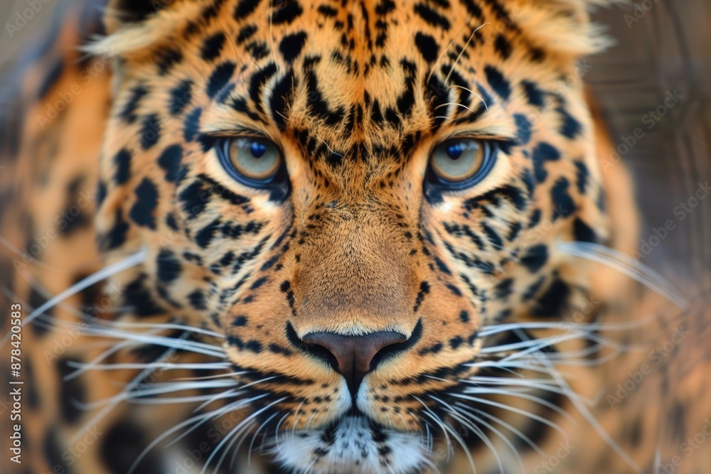 Fototapeta premium Feline. Portrait of a Majestic Amur Leopard, a Big Cat Beast