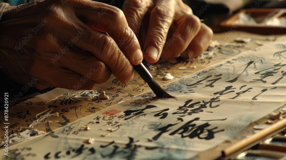 A close-up of a calligrapher creating art A close-up of a calligrapher creating art