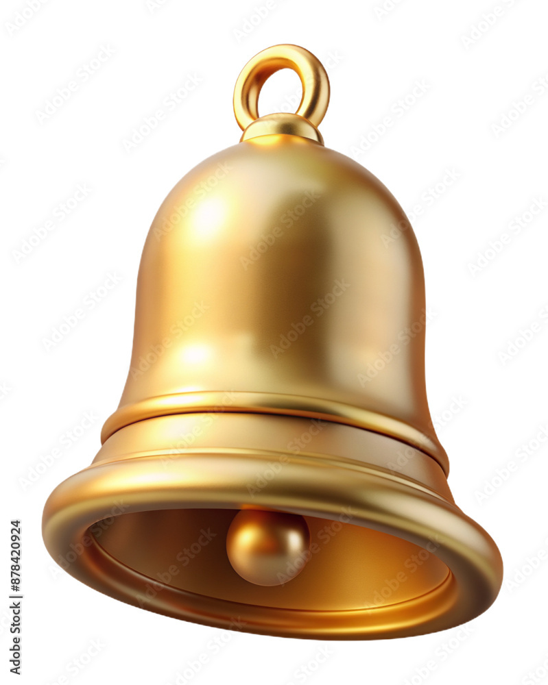 Vivid 3D cartoon of a golden Christmas bell tambourine with plasticine texture, isolated on transparent background for versatile digital and print artwork