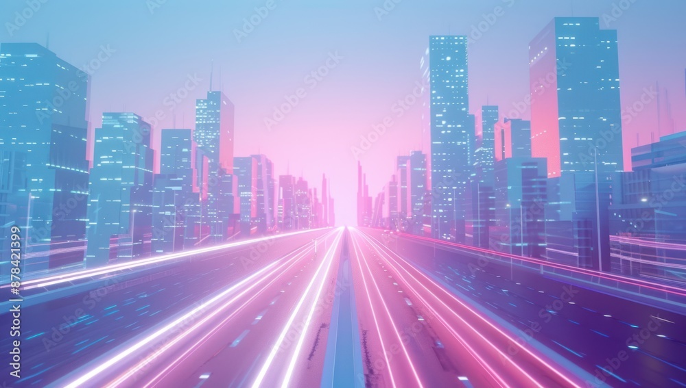 Fototapeta premium Neon Cityscape: A Futuristic Highway