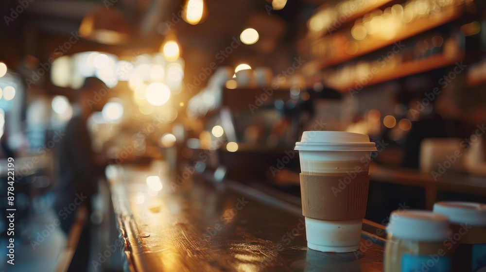 A close-up photograph of a working professional buying coffee at a cafe, holding a to-go cup with a warm smile, wearing business attire A close-up photograph of a working professional buying coffee at a cafe, holding a to-go cup with a warm smile, wearing business attire