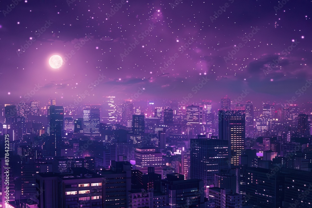 Fototapeta premium serene lofi night cityscape with dreamy purple hues manga and animeinspired digital artwork