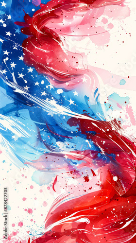 Vibrant Independence Day Banner with Abstract American Flag Background, Dynamic Red, White, and Blue Colors, Celebratory Theme, USA Patriotic Holiday, Authentic Design for July 4th Celebration photo