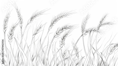 Intricate black and white illustration of wheat growing in a vast field, showcasing the beauty of agriculture and nature's bounty. Perfect for nature lovers and fans of rural landscapes