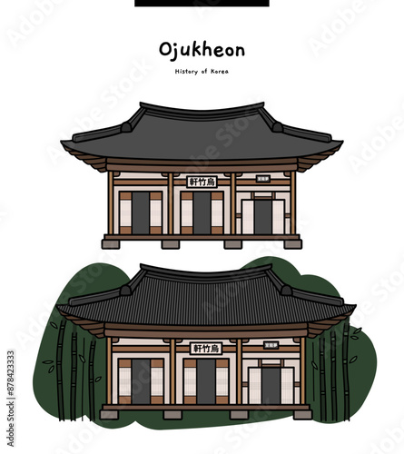 This illustration is Ojukheon, a Joseon Dynasty building in Gangneung, Korea. It was the home of Shin Saimdang and Yulgok Yi.