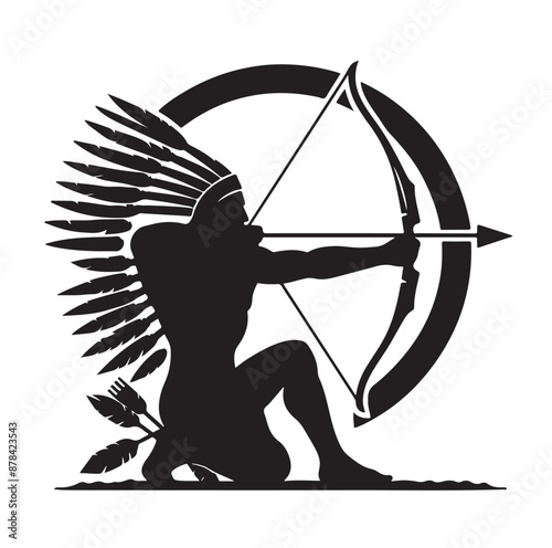 Silhouette of an ancient cavalry soldier aiming with archery weapon