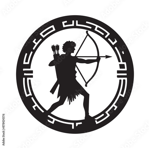Silhouette of an ancient cavalry soldier aiming with archery weapon