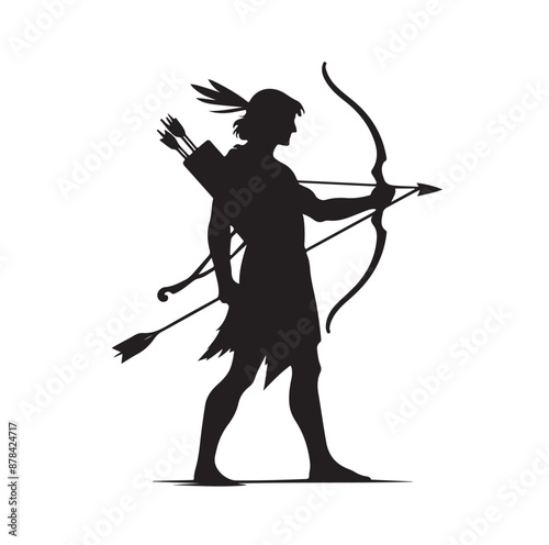 Silhouette of an ancient cavalry soldier aiming with archery weapon