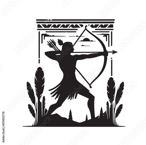 Silhouette of an ancient cavalry soldier aiming with archery weapon