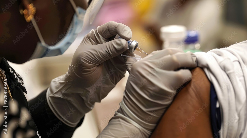 A close-up of a nurse administering a vaccine A close-up of a nurse administering a vaccine