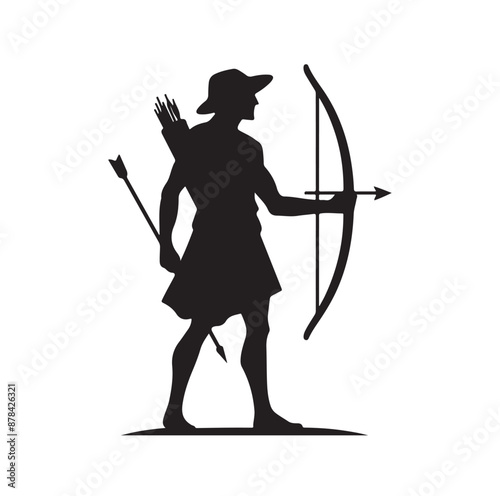 Silhouette of an ancient cavalry soldier aiming with archery weapon