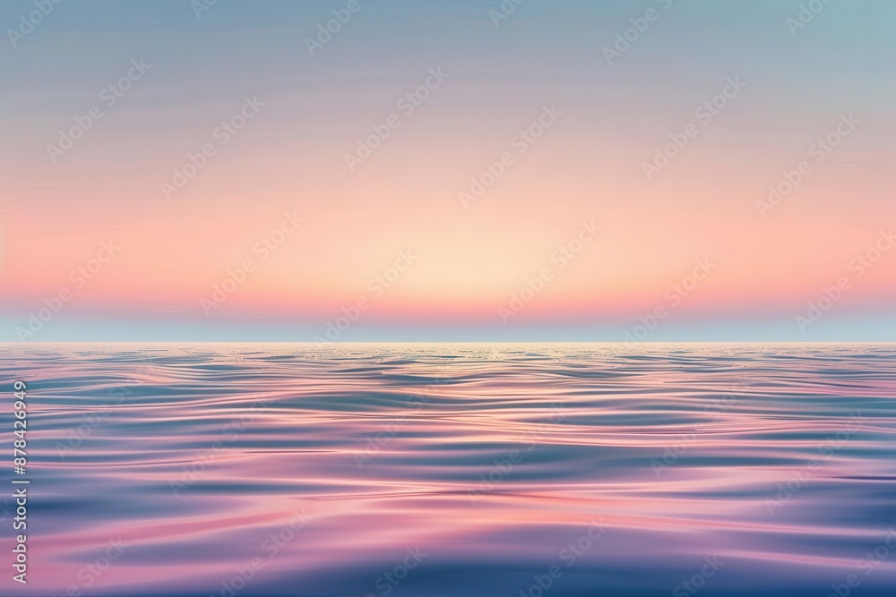 Fototapeta premium serene vector illustration of calm ocean at twilight gentle waves with subtle gradient colors minimalist horizon line and soft sky