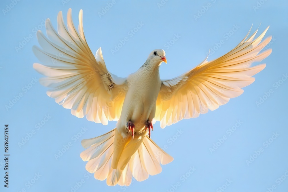 serene white dove in midflight wings fully extended against azure sky soft feathers graceful silhouette symbol of peace freedom and hope serene white dove in midflight wings fully extended against azure sky soft feathers graceful silhouette symbol of peace freedom and hope