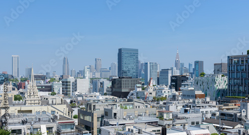 ビルの屋上から見た東京の街並み、都市風景、青山から新宿高層ビル群を望む