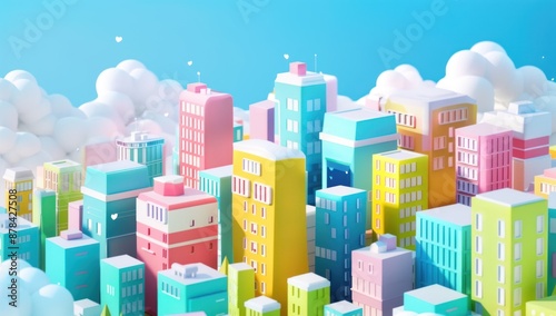A Colorful Cityscape of Dreams in a 3D Render