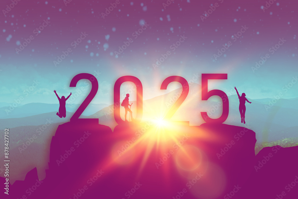 New year 2025 or straight forward concept. Text 2024 to 2025 written on the mountain top with at sunrise. Concept of planning, goal, challenge, new year resolution and start. High quality photo New year 2025 or straight forward concept. Text 2024 to 2025 written on the mountain top with at sunrise. Concept of planning, goal, challenge, new year resolution and start. High quality photo