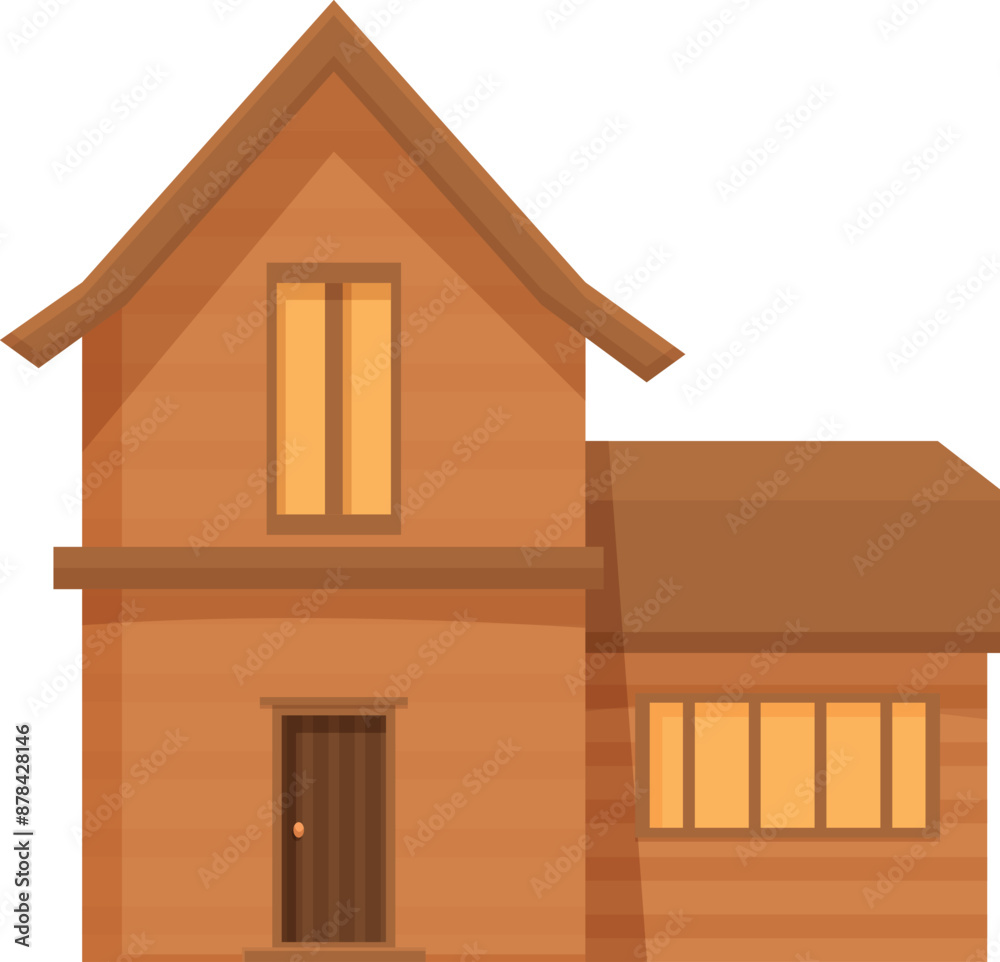 Cozy wooden house with glowing windows representing family, warmth and comfort Cozy wooden house with glowing windows representing family, warmth and comfort