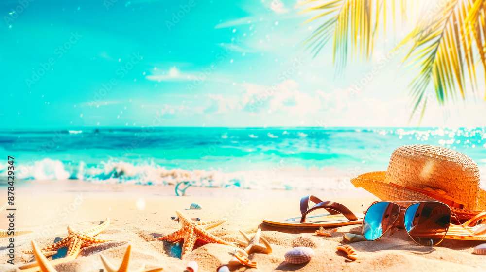 Beautiful summer background with beach accessories Beautiful summer background with beach accessories