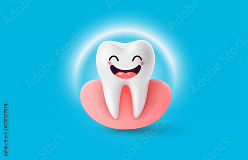 Tooth emoji white, 3D illustration of a tooth on a light background. Vector illustration